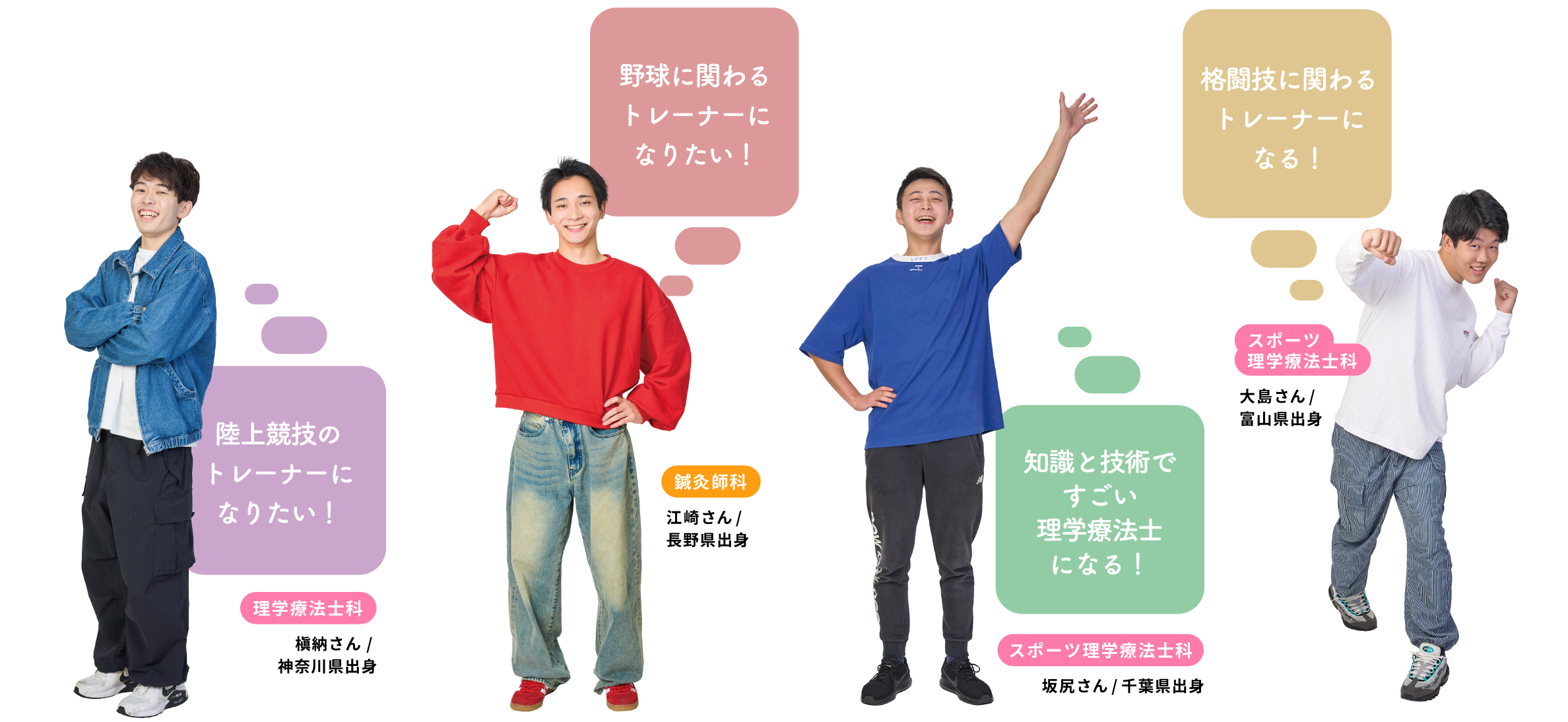 野球に関わるトレーナーに！　陸上競技のトレーナーになりたい！　格闘技に関わるトレーナーになる！